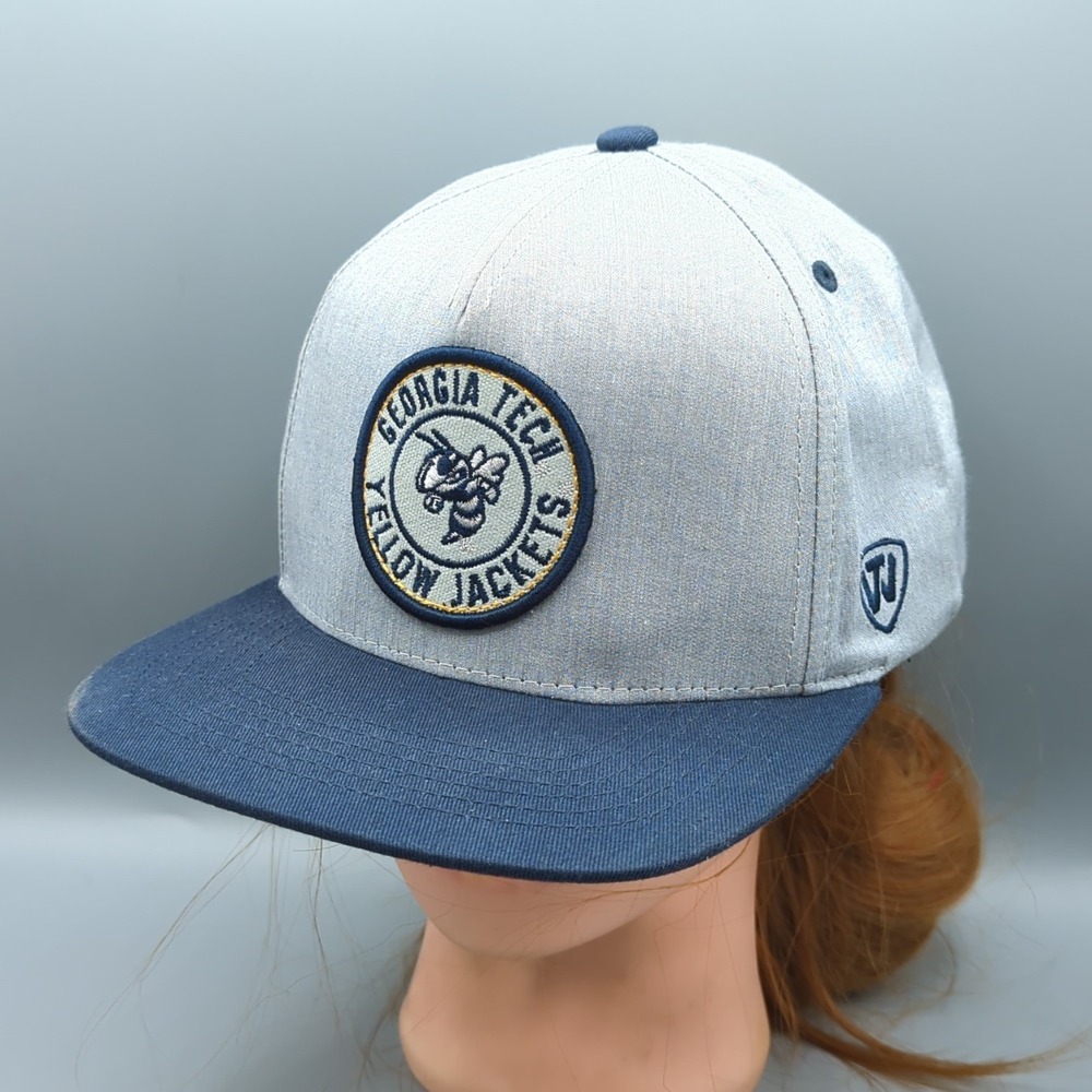 Georgia Tech Yellow Jackets Hat Patch Snapback Top Of The World Cap Gray Blue